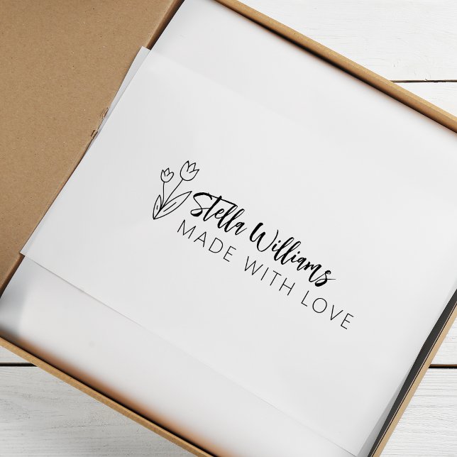 Carimbo De Borracha Tulipa Gráfica Feita Com Amor (Graphic Tulip Script Made With Love Rubber Stamp)