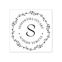 Carimbo De Borracha Twig Wreath Monograma