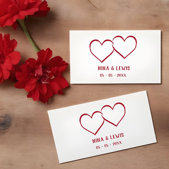 Carimbo De Borracha Two Intertwined Hearts Names & Date for Wedding (Two intertwined hearts are the main reason for this simple and minimalist stamp design.)