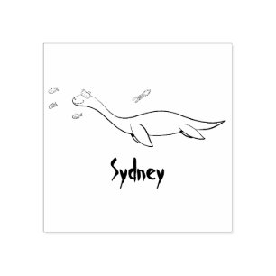 Carimbo De Borracha Um belo e feliz cartoon de monstro do mar, plesios