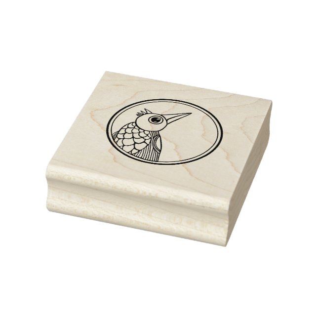 Carimbo De Borracha Um pássaro de olhos num cartaz de madeira (Carimbo)