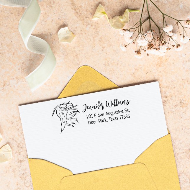 Carimbo De Borracha Unicórnio Elegante, Endereço de Retorno Personaliz (Criador carregado)