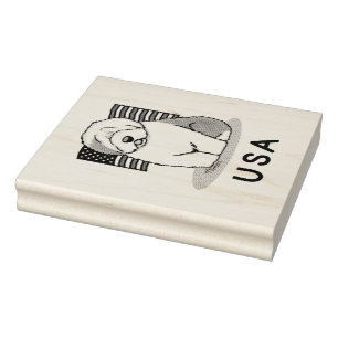 Carimbo De Borracha US American Flag Old English Sheepdog (Cinza 1)