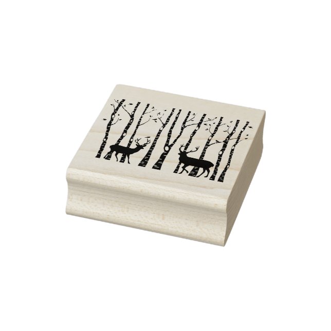 Carimbo De Borracha Veado de Natal em árvore de pássaros Carpintaria d (Carimbo)