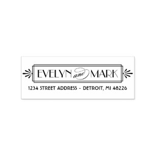 Carimbo De Borracha Vintage Art Deco Monograma Endereço de Devoluçã