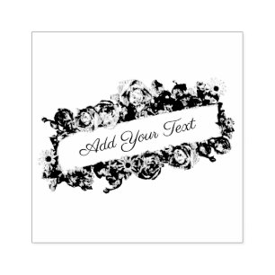 Carimbo De Borracha Vintage Banner Elegante Floral Rosas artesanais
