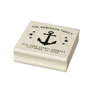 Carimbo De Borracha Vintage Boat Anchor Stars Nome Endereço 2,5 poleg