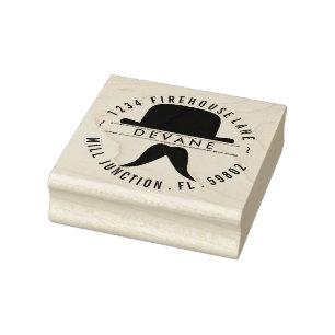 Carimbo De Borracha Vintage Bowler Hat & Mustache Endereço de Devoluçã