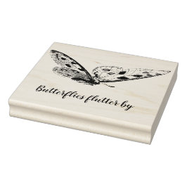 Carimbo De Borracha Vintage Butterfly Flying with Custom Script Text
