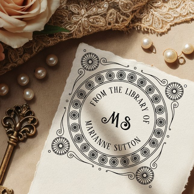 Carimbo De Borracha Vintage "Da Biblioteca de" Monogramas Bookplate (Criador carregado)