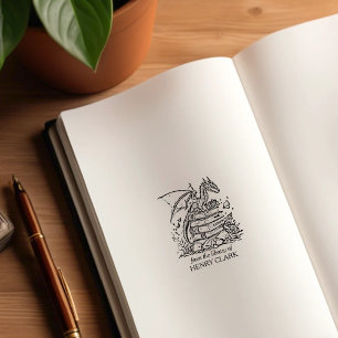 Carimbo De Borracha Vintage Fantasy Dragon Bookplate