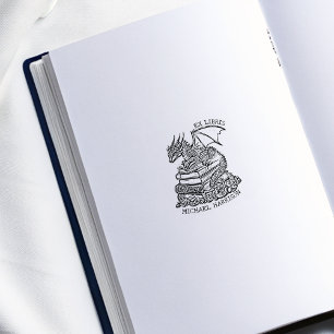 Carimbo De Borracha Vintage Fantasy Dragon Bookplate