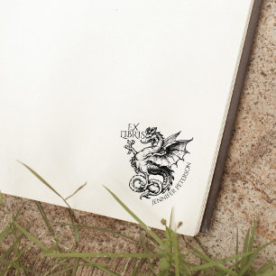 Carimbo De Borracha Vintage Fantasy Dragon Ex Libris Library Book