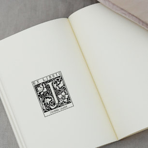 Carimbo De Borracha Vintage Flor Monograma - Letra Ex Libris