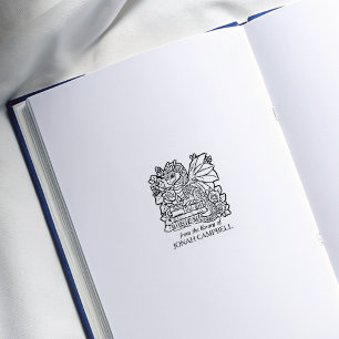 Carimbo De Borracha Vintage Floral Baby Dragon Bookplate