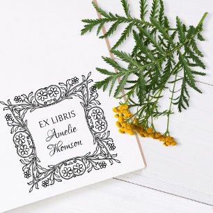 Carimbo De Borracha Vintage Floral Frame Personalizado Ex Biblioteca L