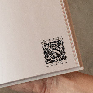 Carimbo De Borracha Vintage Floral Monograma - Letra S da Biblioteca