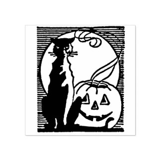 Carimbo De Borracha Vintage Halloween Black Cat e Jack O'Lantern