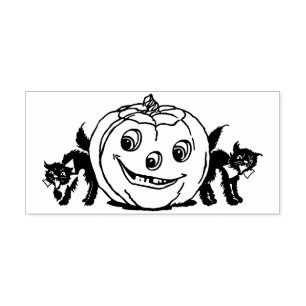 Carimbo De Borracha Vintage Halloween Cats e Jack O'Lantern
