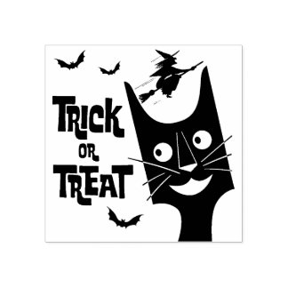 Carimbo De Borracha Vintage Halloween Trick ou Treine Black Cat