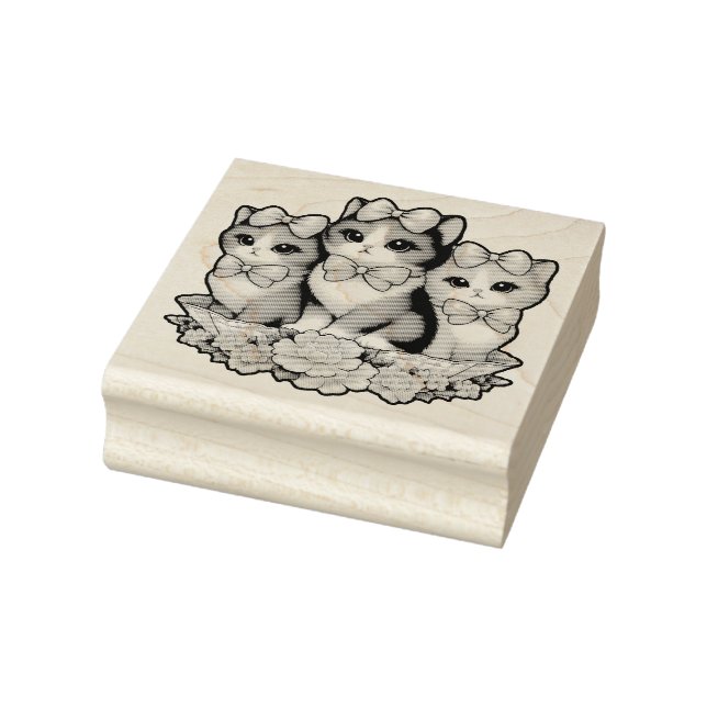 Carimbo De Borracha Vintage Kittens Vestindo Arcos (Carimbo)