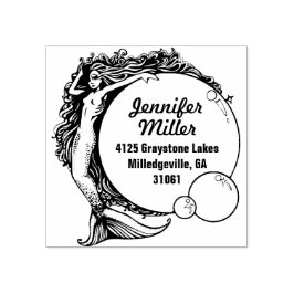 Carimbo De Borracha Vintage Mermaid Return Address Rubber Stamp