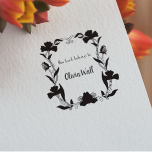 Carimbo De Borracha Vintage Nouveau Frame Bookplate Ex Libris Bookish