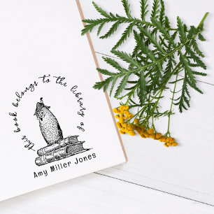 Carimbo De Borracha Vintage Owl Manuscrito Biblioteca Elegante Livros