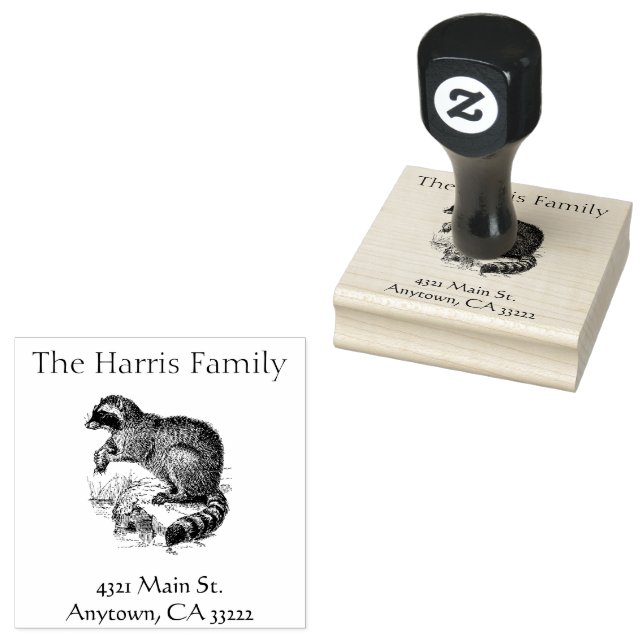 Carimbo De Borracha Vintage Raccoon - Ilustração Personalizada (Carimbado)