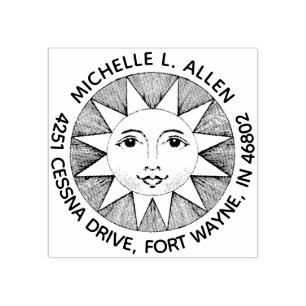 Carimbo De Borracha Vintage Smiling Sun Custom Round Return Address