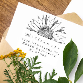 Carimbo De Borracha Vintage Sunflower Whimsic Name Endereço de retorno