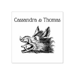Carimbo De Borracha Vintage Wild Boar Head Desenho BW