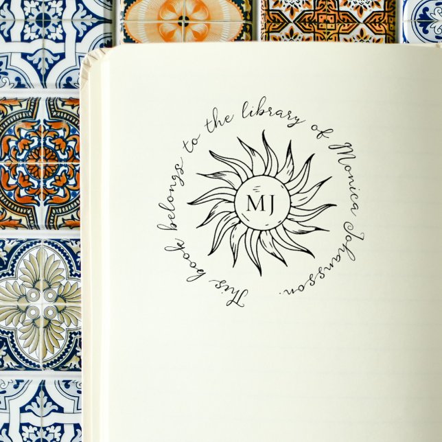 Carimbo De Borracha Whimsical Script Sun Flower Custom Library Book  (Criador carregado)
