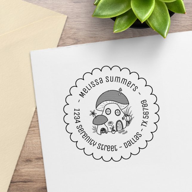 Carimbo De Borracha Whimssic Fairy Mushroom House Endereço Escalonado (Criador carregado)