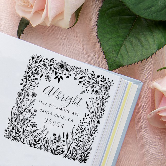 Carimbo De Borracha Wildflower Wonderland Family Name Endereço de devo (Criador carregado)