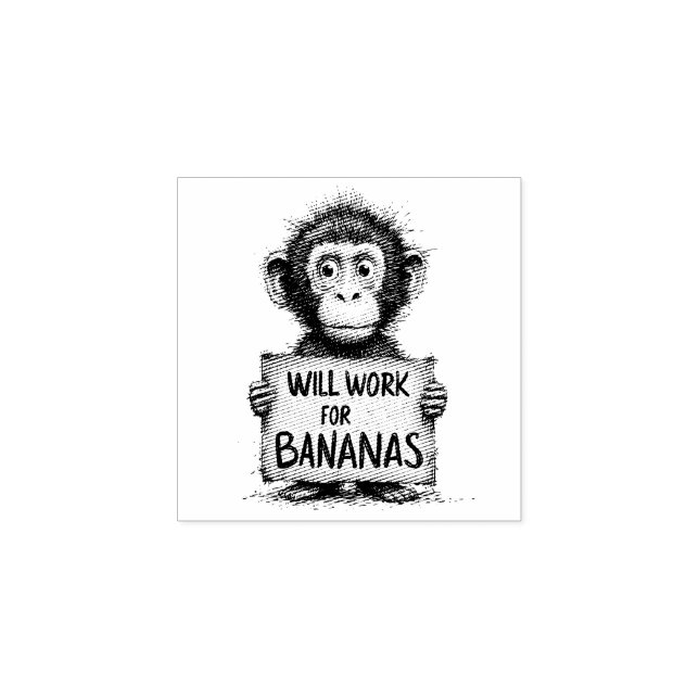 Carimbo De Borracha Will Work for Bananas - Humorous Monkey Sketch (Impressão)