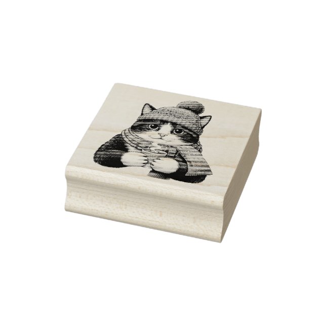 Carimbo De Borracha Winter Cat Cocoa (Carimbo)