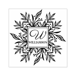 Carimbo De Borracha Wreath Greenery Nome da Família e Monograma