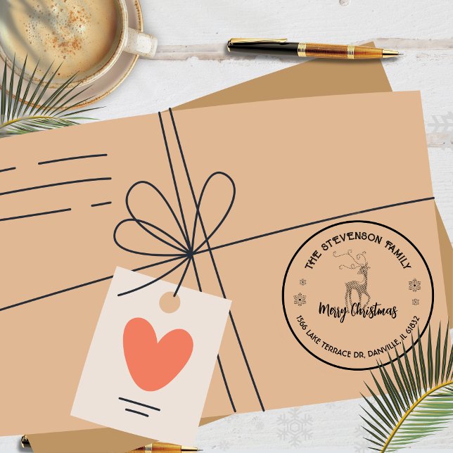 Carimbo de Cartões de natal da Revista Personaliza (Chic Custom Reindeer Holiday Greeting Stamp )