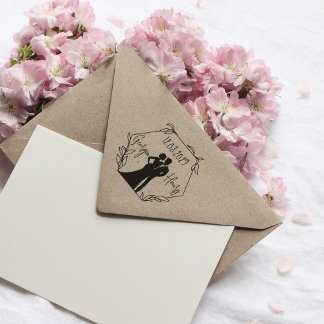 Carimbo de Casamento Hexágono com Silhueta Casal