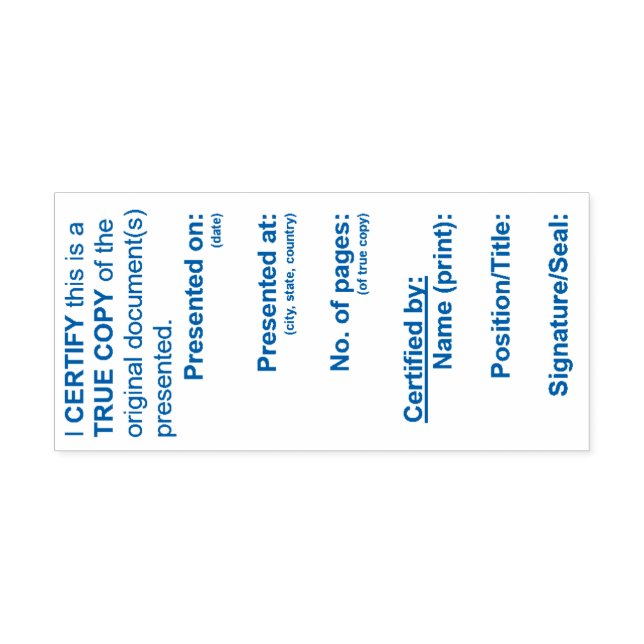 Carimbo de cópia verdadeira certificado (azul) (Design)