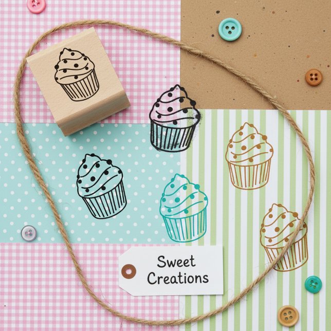 Carimbo de cupcake - Carimbo de Mini Madeira para  (🧁Mini cupcake stamp for crafts.)