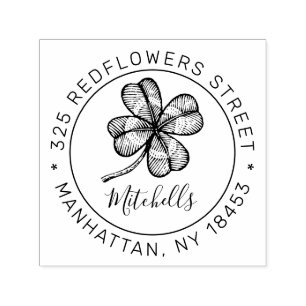 Carimbo de endereço com trevo de sorte.