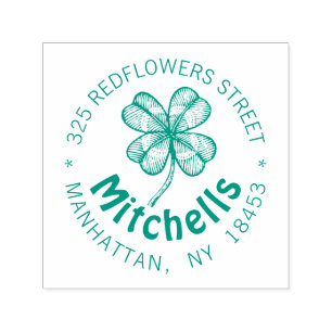 Carimbo de endereço com trevo de sorte.