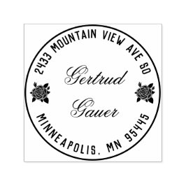 Carimbo de Endereço de Autoimpressão com Rosa verm