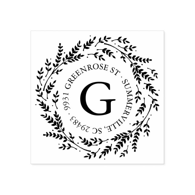 Carimbo de Endereço Russo Wreath Monograma (Impressão)