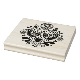 Carimbo De Madeira - Pássaros-Padrão De Arte Folcl