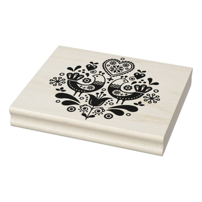 Carimbo De Madeira - Pássaros-Padrão De Arte Folcl (Carimbo)