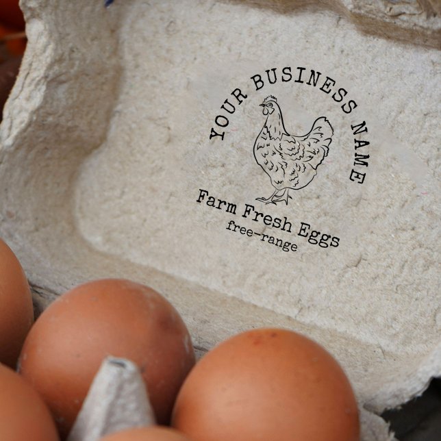 Carimbo de Ovos Frescos de Fazenda de frango fazen (Rustic farm fresh egg carton stamp with your custom business name)