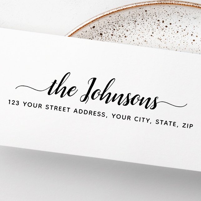 Carimbo de retribuição do endereço de autocoloraçã (Cute script return address self-inking stamp)